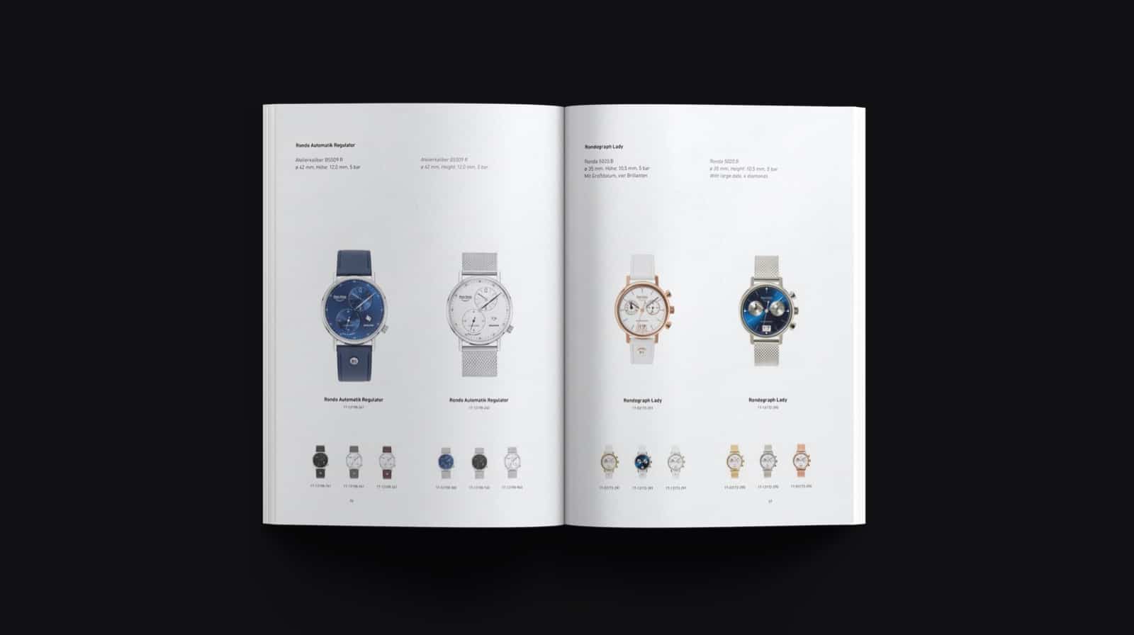 Verschiedenen Uhren auf einer Doppelseite in einem Magazin für eine Brand Relaunch Kampagne