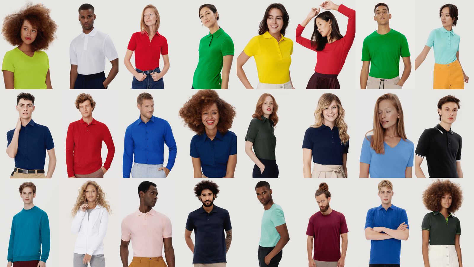Bilder-Collage mit verschiedenen bunt gekleideten Models für den Hakro Website Relaunch